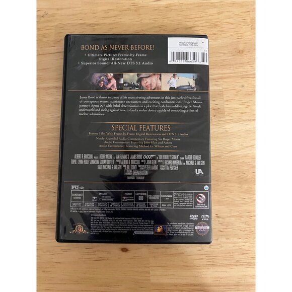 For Your Eyes Only 1981 DVD Roger Moore James Bond Action Thriller Pre-Owned - Picture 2 of 4